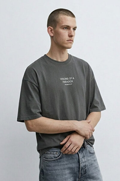 MATERIAL Men's Paradox Text Printed Oversize Smoked T-Shirt