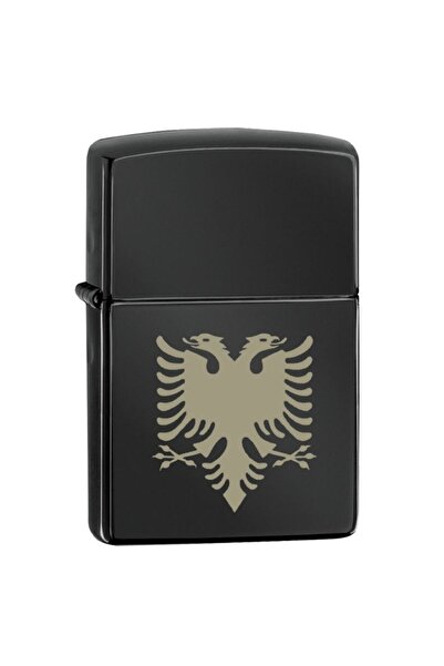 TamgaCrafts Arnavutluk Bayrağı Kartal Motifli Siyah Metal Benzinli Çakmak Alb...