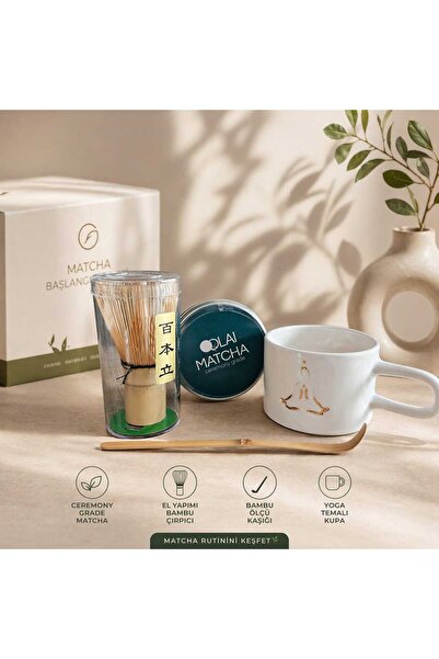 Matcha Seti – Seremoni Grade Matcha, Bambu Çırpıcı (Chasen), Ölçü Kaşığı ve Seramik Yoga Kupası | Matcha Başlangıç Seti
