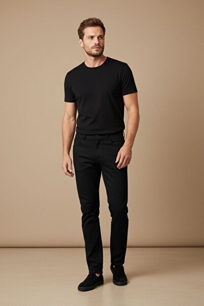 Sarar Παντελόνι Interview Roys από βαμβάκι με λινή όψη σε μαύρο χρώμα