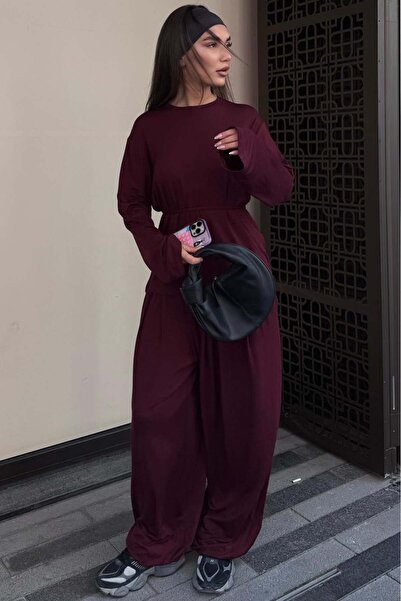 Madmext Σετ Σαλβάρ Μοντάλ Λικρά Βουργουνδίας MG2784