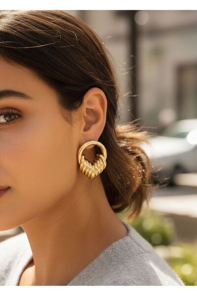 norsary Brass Gold Color Ring Spiral Model Vintage Women's Earrings