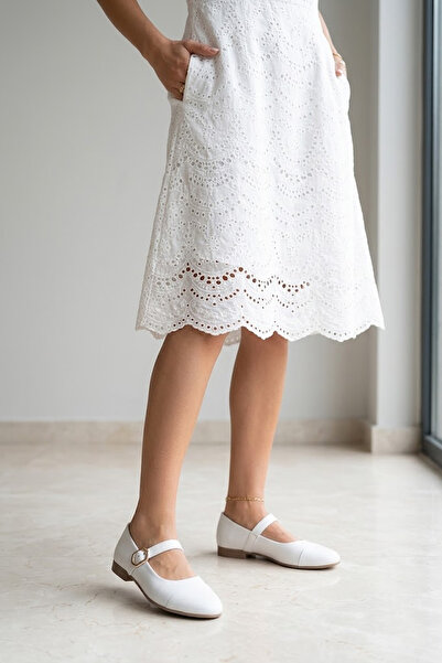 Esem 25209 Бели дамски балеринки от естествена кожа