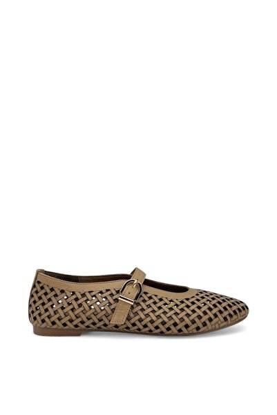 Vieris Shoes Vizon Hakiki Deri Lazer Kesim Örgü Desenli Mary Jane Kadın Babet...