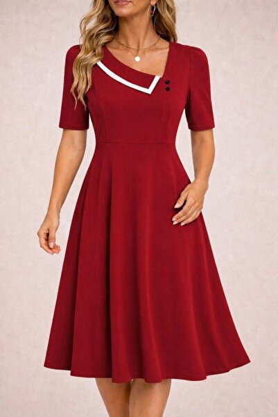 DRESSIFY WOMEN’S FASHION Γυναικείο κοντομάνικο φόρεμα μίντι κρεπ με ασύμμετρο...