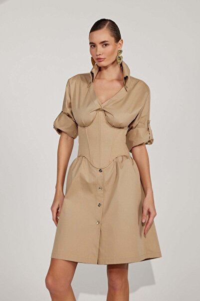 NOK İSTANBUL Era Corset %100 Cotton Shirt Beige