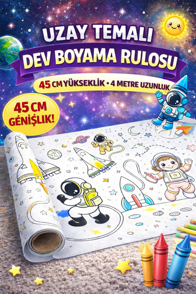 Haydi Dekor 🌌 Uzay Temalı Dev Boyama Rulosu 45 cm x 4 Metre – Çocuklar Için ...