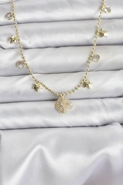 norsary Brass Gold Color Zircon Stone Polar Star Model Women's Necklace