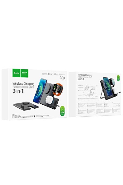 Hoco Suport 3 in 1 cu Incarcare wireless 15W, CQ1, Compatibil Apple, Pliabil,...