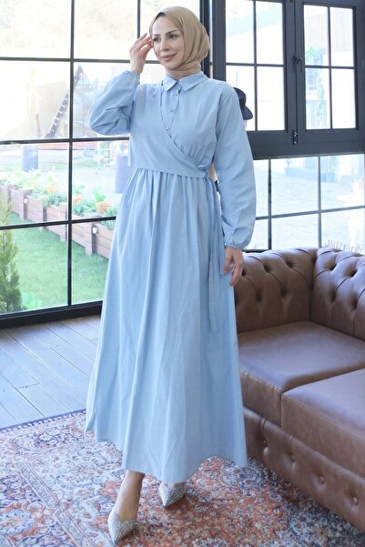 HNT Hayrunnisa Tesettür Yandan Bağlamalı Tesettür Elbise Bebe Mavisi HNT010