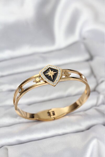 norsary 316L Steel Gold Color North Star Handcuff Bracelet