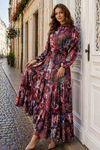 benguen Φόρεμα Τζέσικα με σχέδια, τύπου Τεσεττούρ, B600 Κεραμίδι