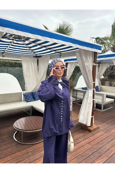 MODA S&S BZLİNE طقم قميص وبنطلون صيفي كبير الحجم مزين بأزرار - مجموعة أنيقة م...