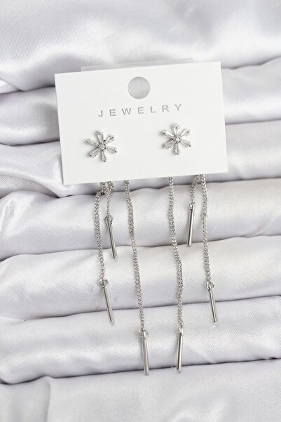 norsary Flower Model Silver Brass Dangle Women's Earrings