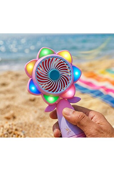 Kuzey Tacı Renkli Ledli Çiçek Figürlü Mini El Vantilatörü USB Şarjlı Taşınabi...