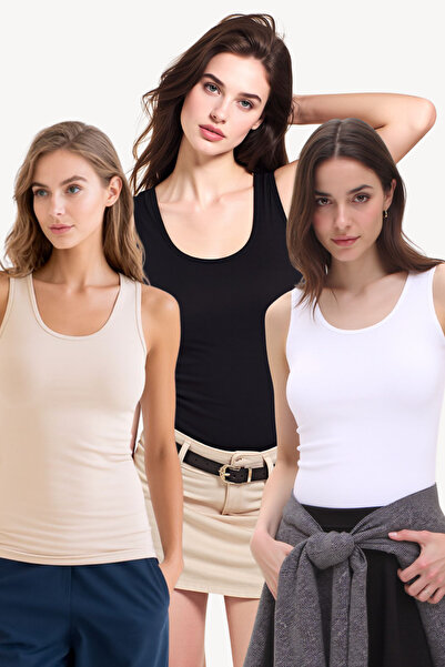Pearlune Women's 3-Piece Cotton & Modal Thick Strap Standard Size Undershirt ...