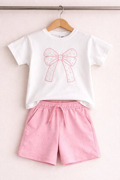 Minigimin Cicileri Σετ σορτς για κορίτσια από χτενισμένο βαμβάκι με κέντημα φ...