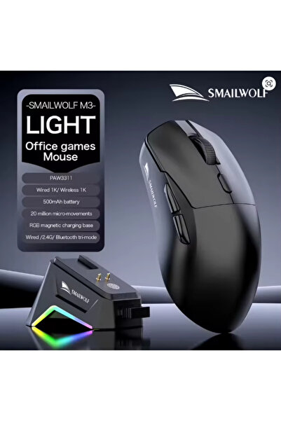 SMAILWOLF M3 Pro Plus Kablosuz Oyuncu Mouse PAW3311 Sensör - 3 Modlu 12000 DP...