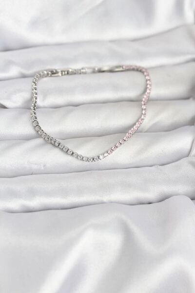 norsary Pink and White Zircon Stone Silver Color Waterway Women's Bracelet