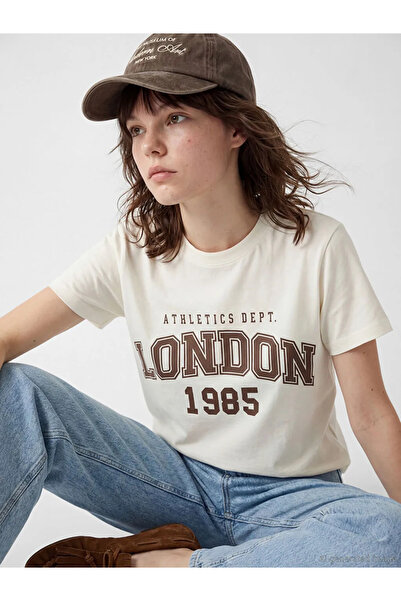 LC Waikiki Μπεζ γυναικείο μπλουζάκι με στάμπα London Crew Neck