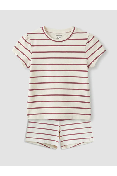 LC Waikiki Ecru Striped Baby Girl T-Shirt and Shorts