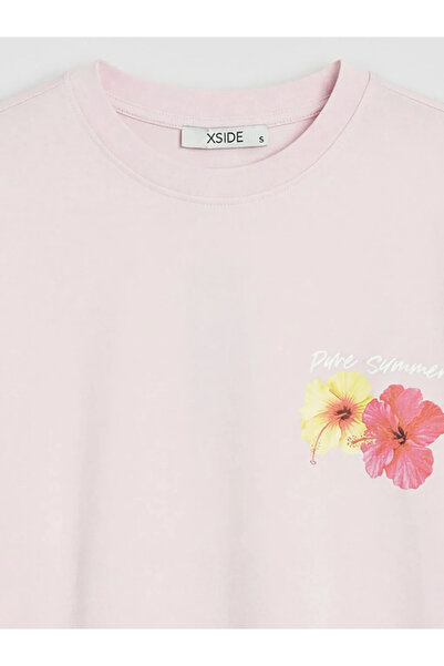 LC Waikiki Ροζ εμπριμέ γυναικείο μπλουζάκι oversize