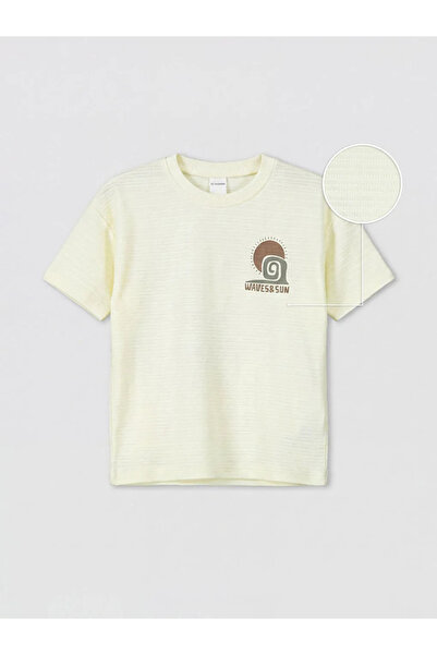 LC Waikiki Κίτρινο μπλουζάκι με λαιμόκοψη με τύπωμα για αγόρια