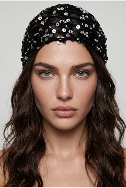 Alice İsstanbul Black Sequined Summer Beret&Hat