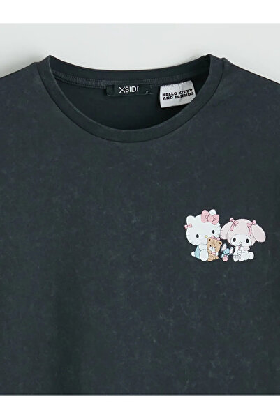 LC Waikiki Γυναικείο μπλουζάκι Anthracite Crew Neck με στάμπα Hello Kitty