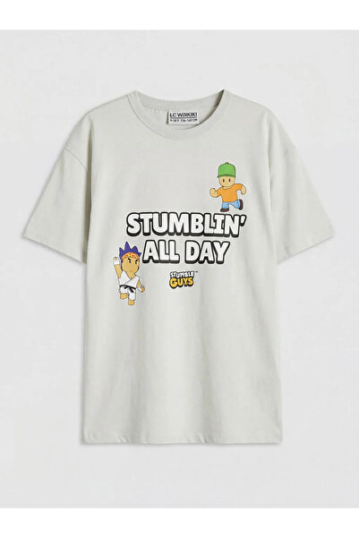 LC Waikiki Μπεζ μπλουζάκι και σορτς για αγόρια με στάμπα Stumble Guys