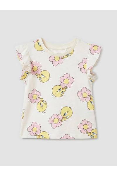 LC Waikiki Ekru Tweety Baskılı Kız Bebek Şort ve Tişört