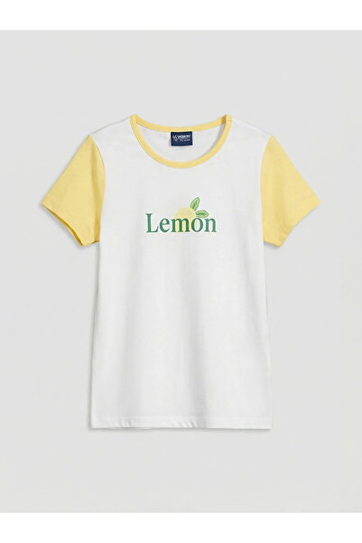 LC Waikiki Κίτρινο μπλουζάκι για κορίτσια με στάμπα και λαιμόκοψη ποδηλάτου