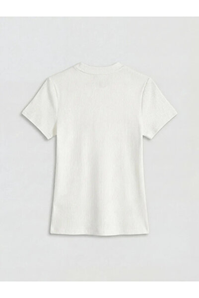 LC Waikiki Λευκό Κοντομάνικο T-Shirt Γυναικείο με Στρογγυλή Λαιμόκοψη