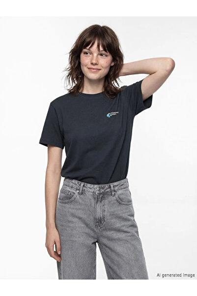 LC Waikiki Γυναικείο μπλουζάκι Anthracite Crew Neck με τύπωμα