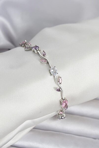 norsary Brass Silver Color Flower Ivy Model Women's Bracelet