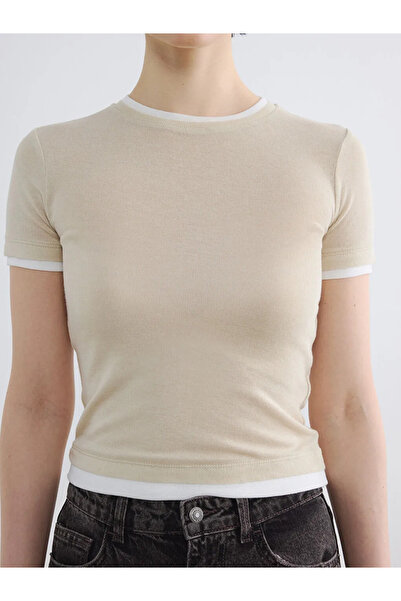 LC Waikiki Γυναικείο μπλουζάκι μπεζ Crew Neck