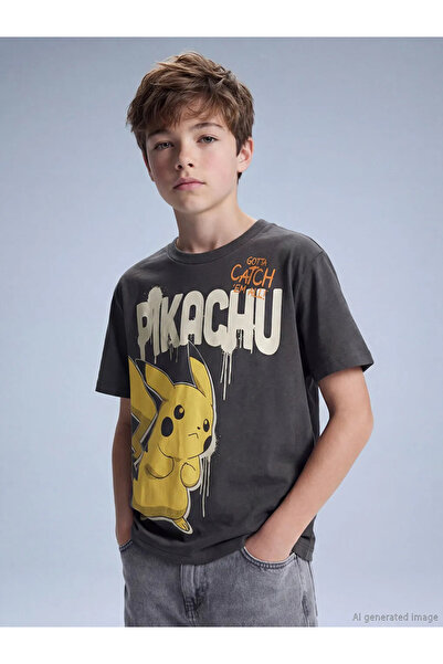 LC Waikiki Μπλουζάκι για αγόρια με στάμπα Anthracite Pikachu