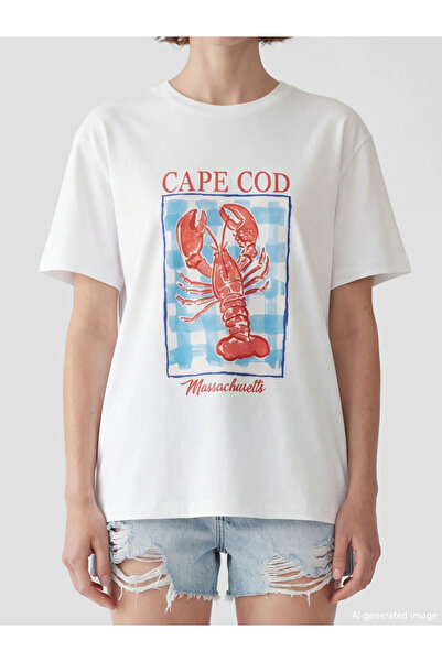 LC Waikiki Γυναικείο μπλουζάκι με στάμπα λευκού καβουριού