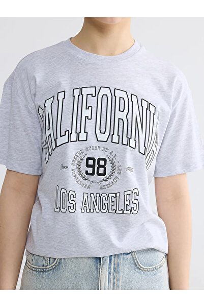 LC Waikiki Γκρι γυναικείο μπλουζάκι με στάμπα California Bike Neck