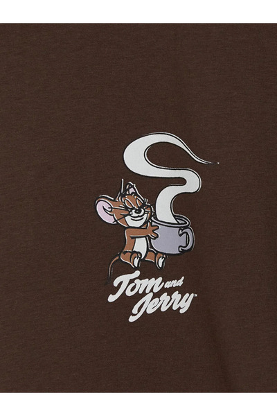 LC Waikiki Καφέ γυναικείο μπλουζάκι με στάμπα Tom & Jerry