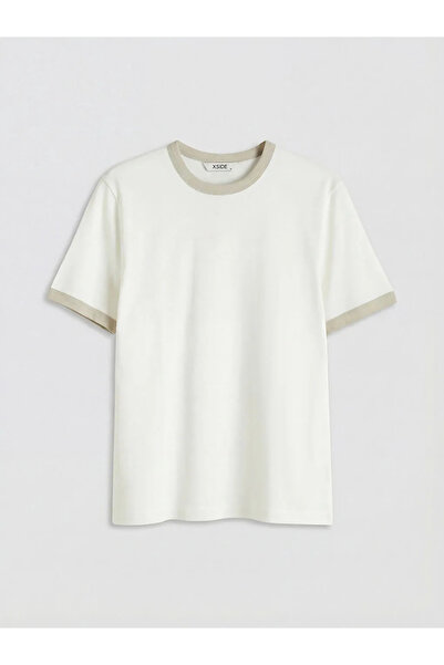 LC Waikiki Ecru guler rotund bumbac moale Tricou pentru bărbați