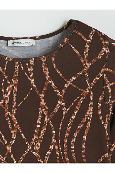 LC Waikiki Γυναικείο μπλουζάκι με σχέδιο καφέ με λαιμόκοψη