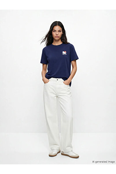 LC Waikiki Γυναικείο μπλουζάκι με στάμπα Hello Kitty σε μπλε ναυτικό χρώμα