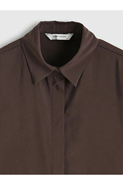 LC Waikiki Καφέ Μοντάλ Μικτό Κοντό Γυναικείο πουκάμισο