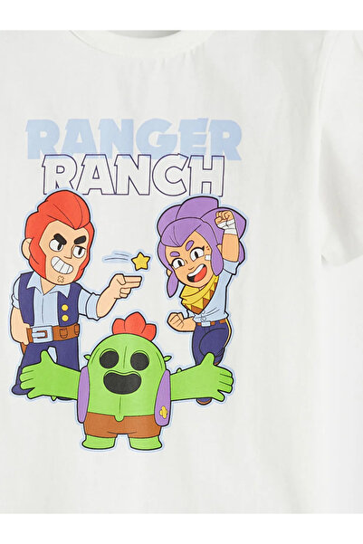 LC Waikiki Λευκό μπλουζάκι και σορτς για αγόρια Brawl Stars με λαιμόκοψη ποδη...