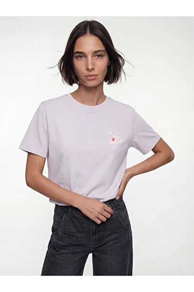 LC Waikiki Γυναικείο μπλουζάκι Lilac Crew Neck με τύπωμα