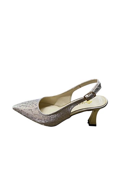 Yaren Moda Γυναικείο στιλέτο με κεντημένο τακούνι και ανοιχτή πλάτη