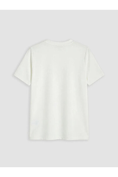 LC Waikiki Λευκό γυναικείο μπλουζάκι με λαιμόκοψη ποδηλάτου και στρας