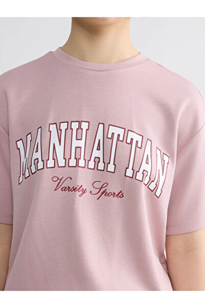 LC Waikiki Ροζ γυναικείο μπλουζάκι με στάμπα Manhattan