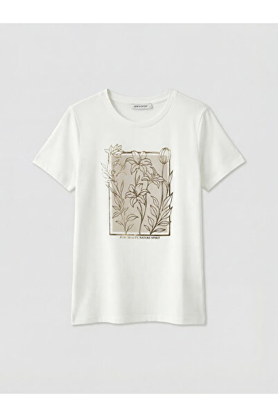 LC Waikiki Γυναικείο μπλουζάκι με λευκό λαιμόκοψη